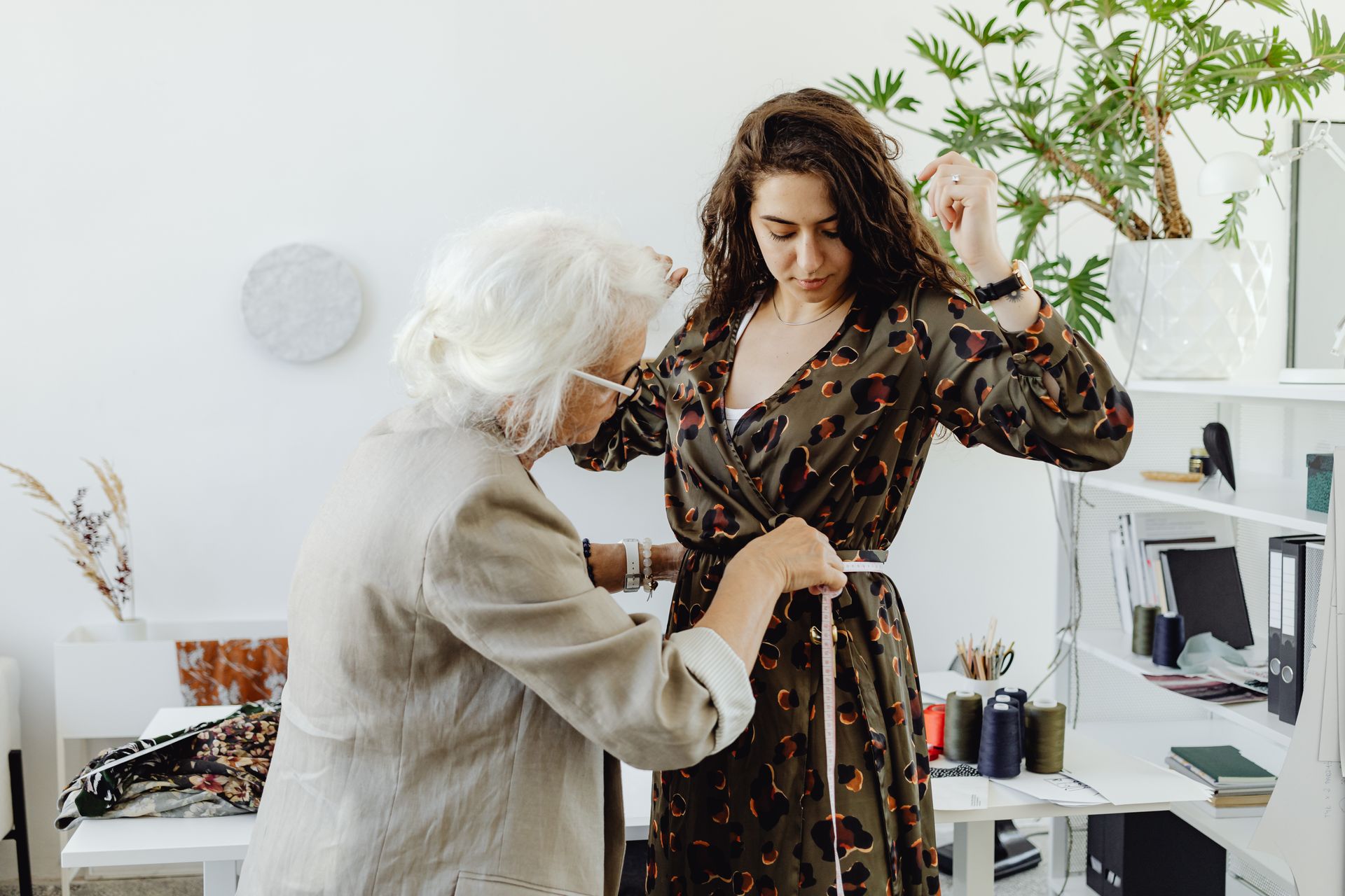 Elderly Woman Using a Measuring Tape
