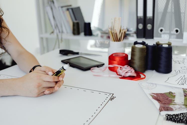 Fashion Designers Desk With Ribbon Reels