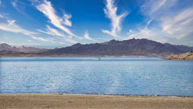 Peaceful lake scene with stunning mountains and clear blue sky