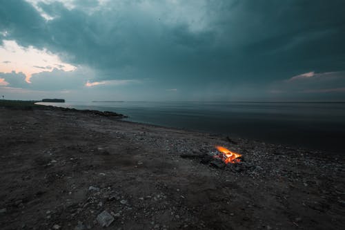 Foto profissional grátis de beira-mar, fogueira, litoral