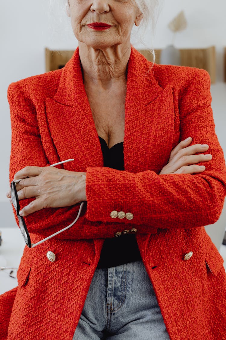 Elderly Woman Wearing Red Blazer