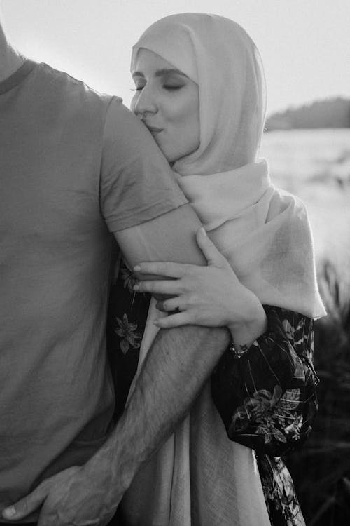 Grayscale Photo of Woman in Hijab