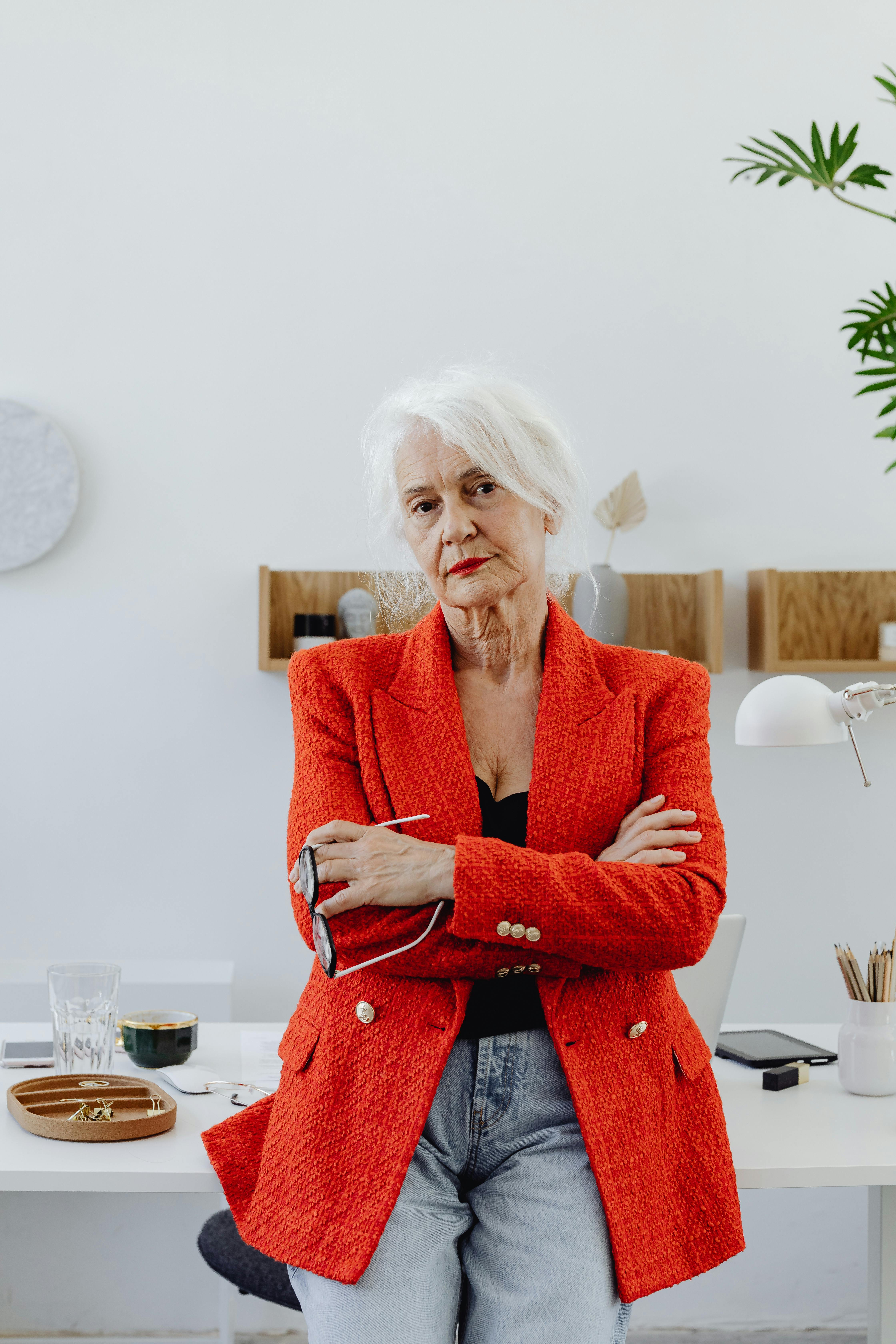 elderly woman wearing blazer