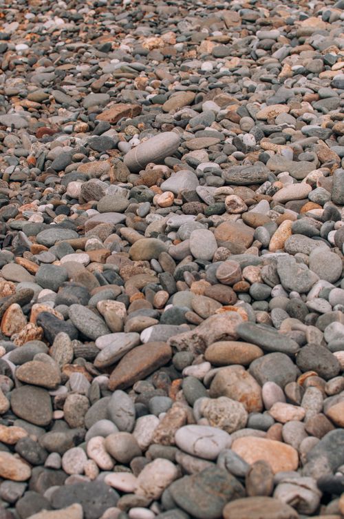 Free A close-up view of a variety of smooth rocks covering the beach area. Stock Photo