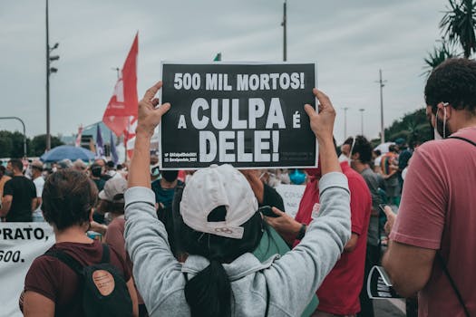 People Walking in a Protest against Bolsonaro in Brazil