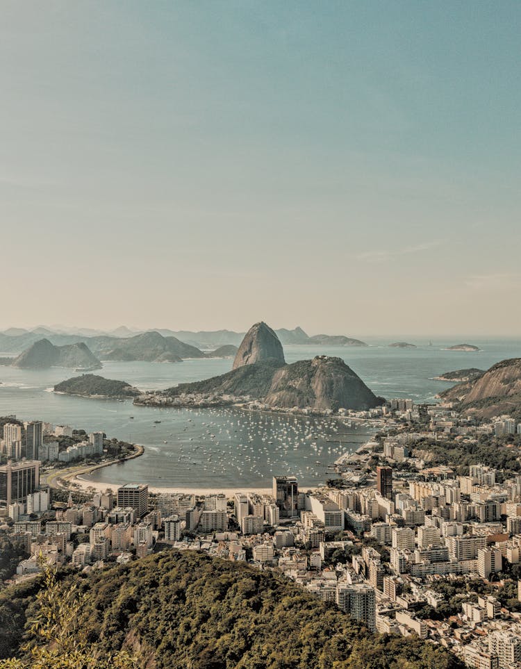 Aerial Photography Of Sugarloaf Mountain In Guanabara Bay Rio De Janeiro, RJ, Brazil