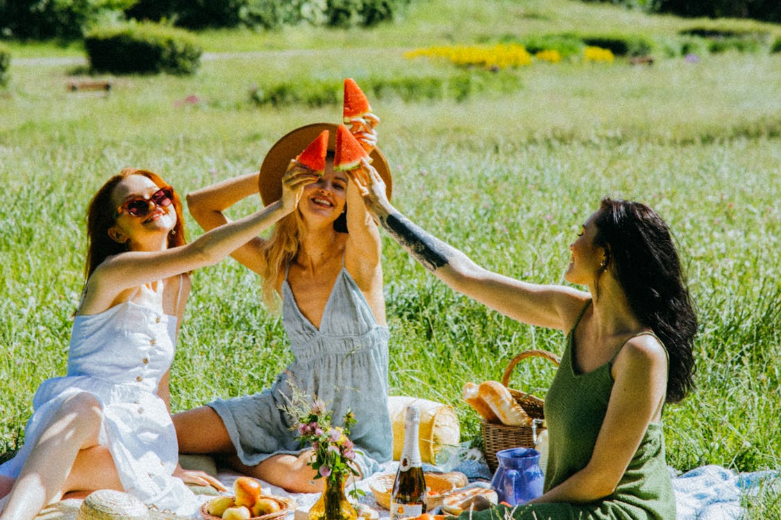 Free Group of Women Having a Picnic Stock Photo