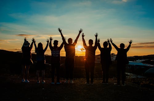 Menschen Silhouette Während Des Sonnenuntergangs