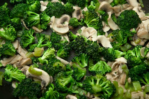 Close-Up Shot of Mushrooms and Broccoli