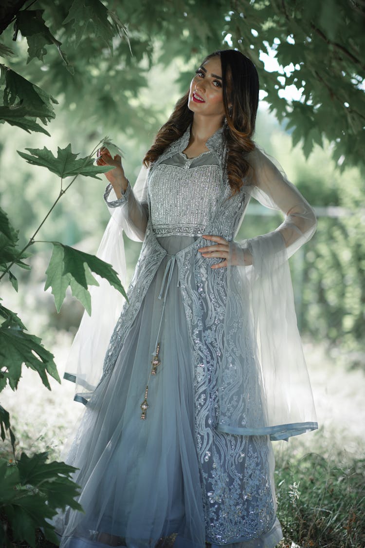 Woman In Gray Wedding Dress