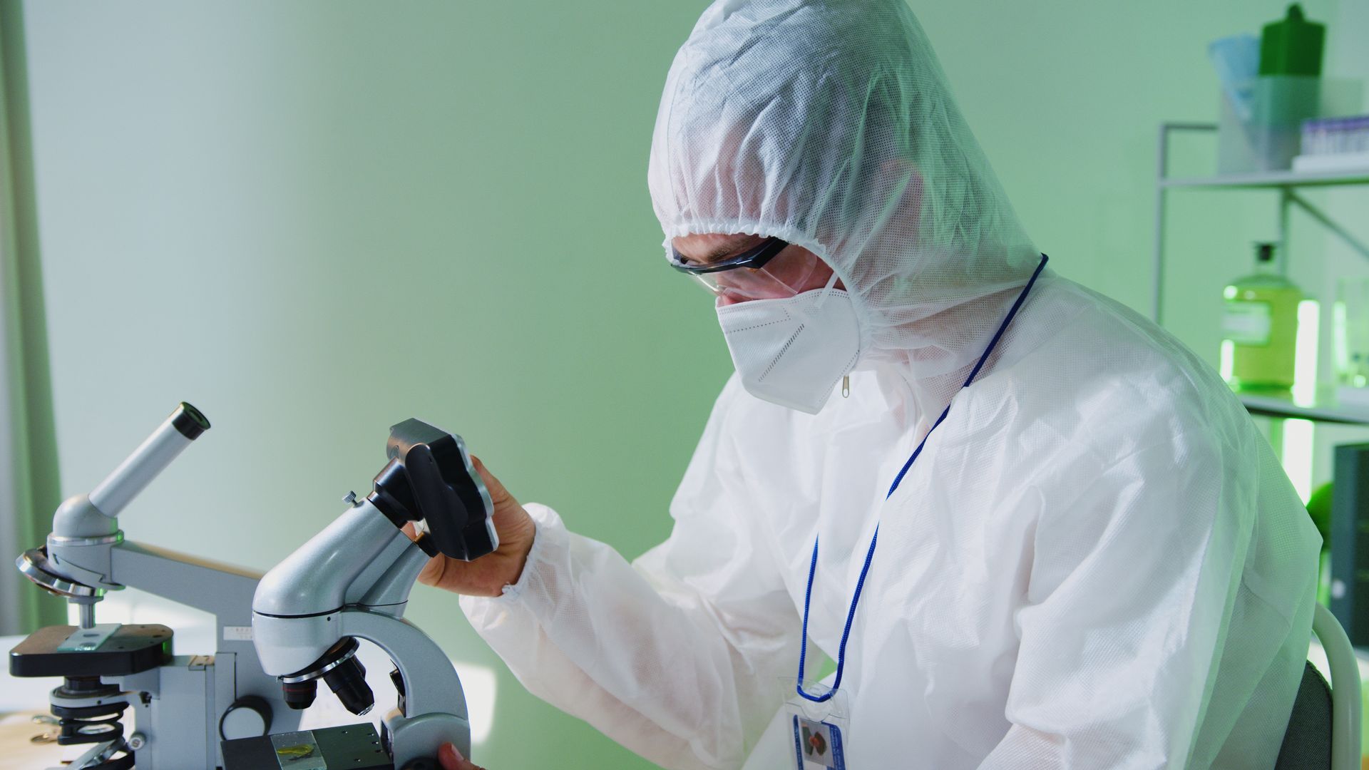 Laboratory equipment in operation inside a biosafety facility.