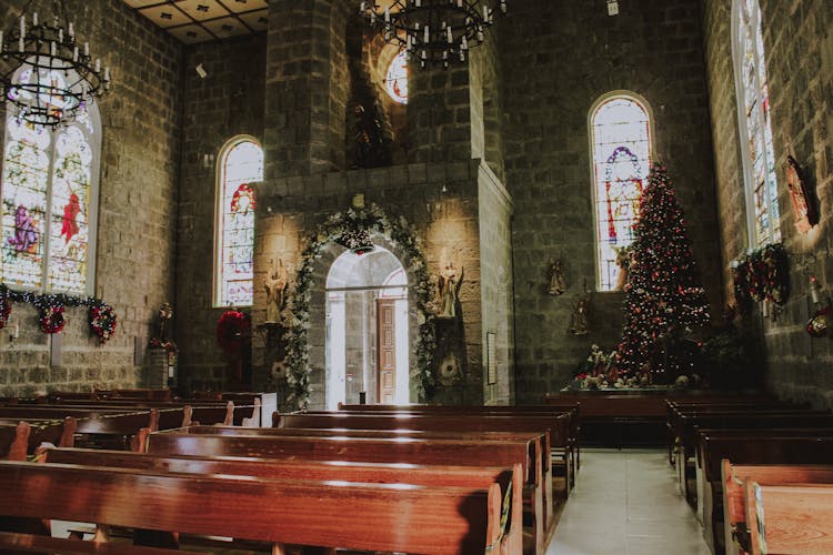 Church Interior With Christmas Decorations