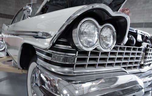 Headlights of White Classic Car
