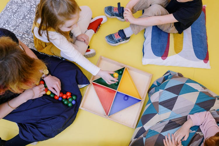 Kids Playing Color Matching In Preschool