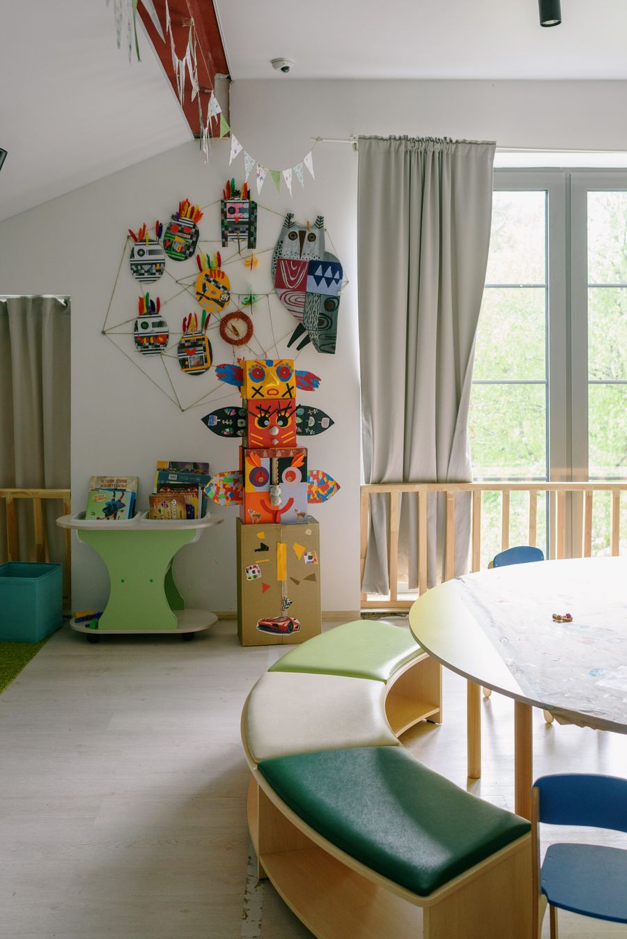Open play space with wooden furniture
