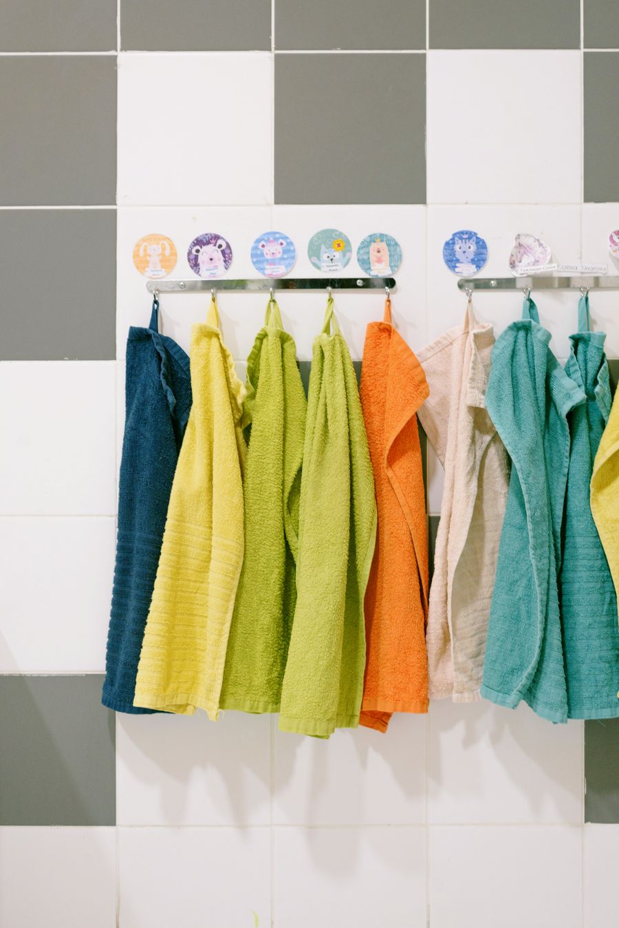 Hanging towels on a rail for hospitality use