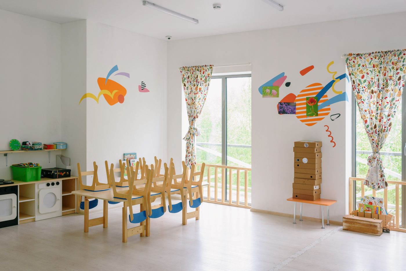 Bright empty kindergarten classroom