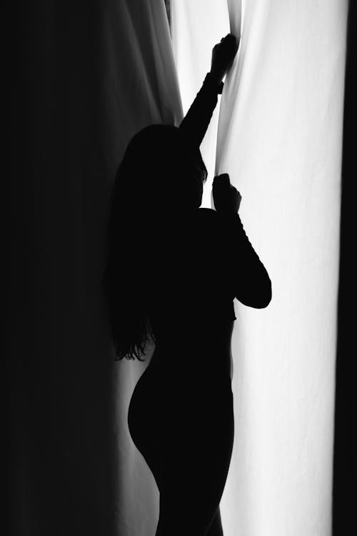 Silhouette of a Woman Holding onto Fabric 