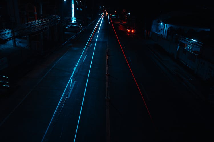 Light Streaks On Road At Night