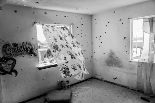 Free Abandoned Dirty Room with Graffiti on Wall Stock Photo
