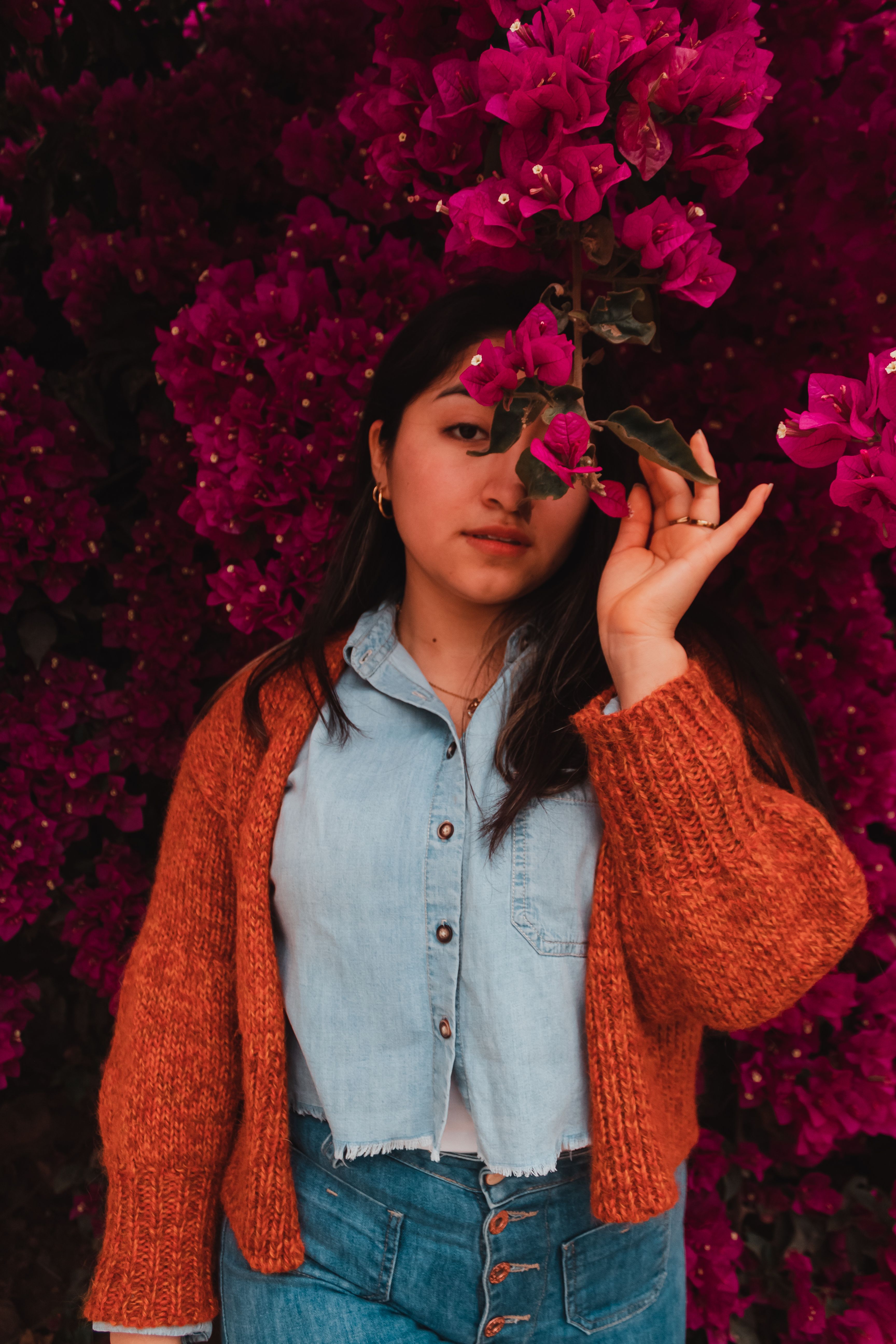 Woman Posing near the Pink Flowers · Free Stock Photo