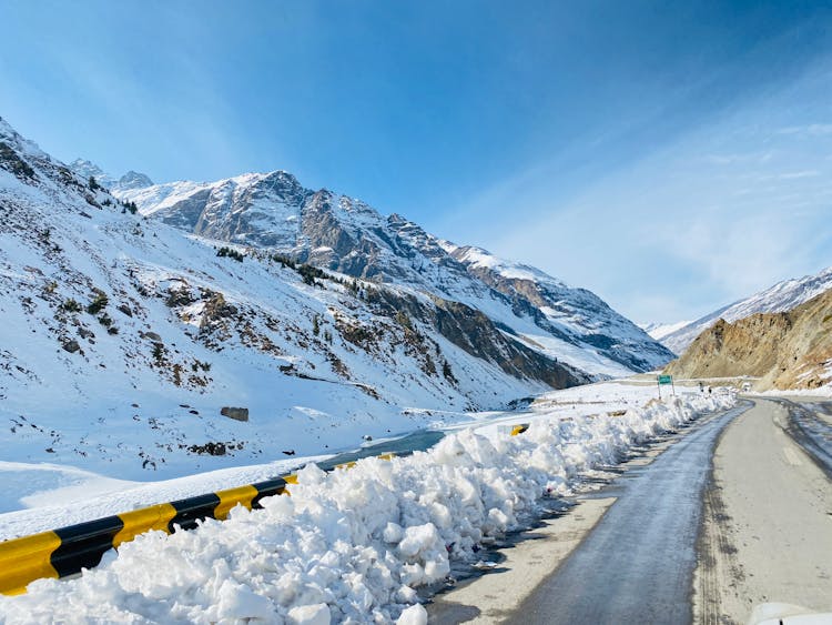 Mountain Road In Winter On Sunny Day