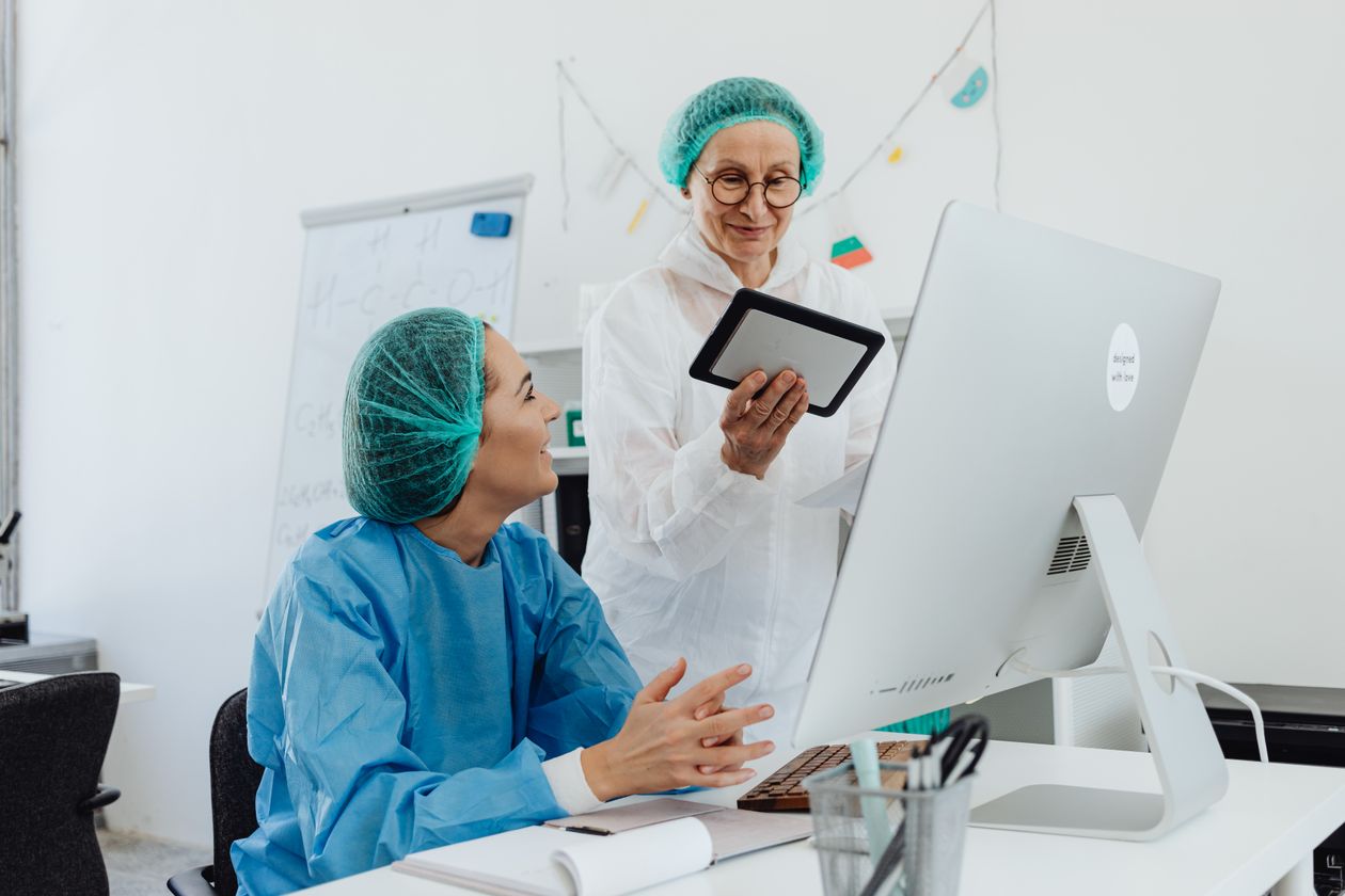 Scientists reviewing research data