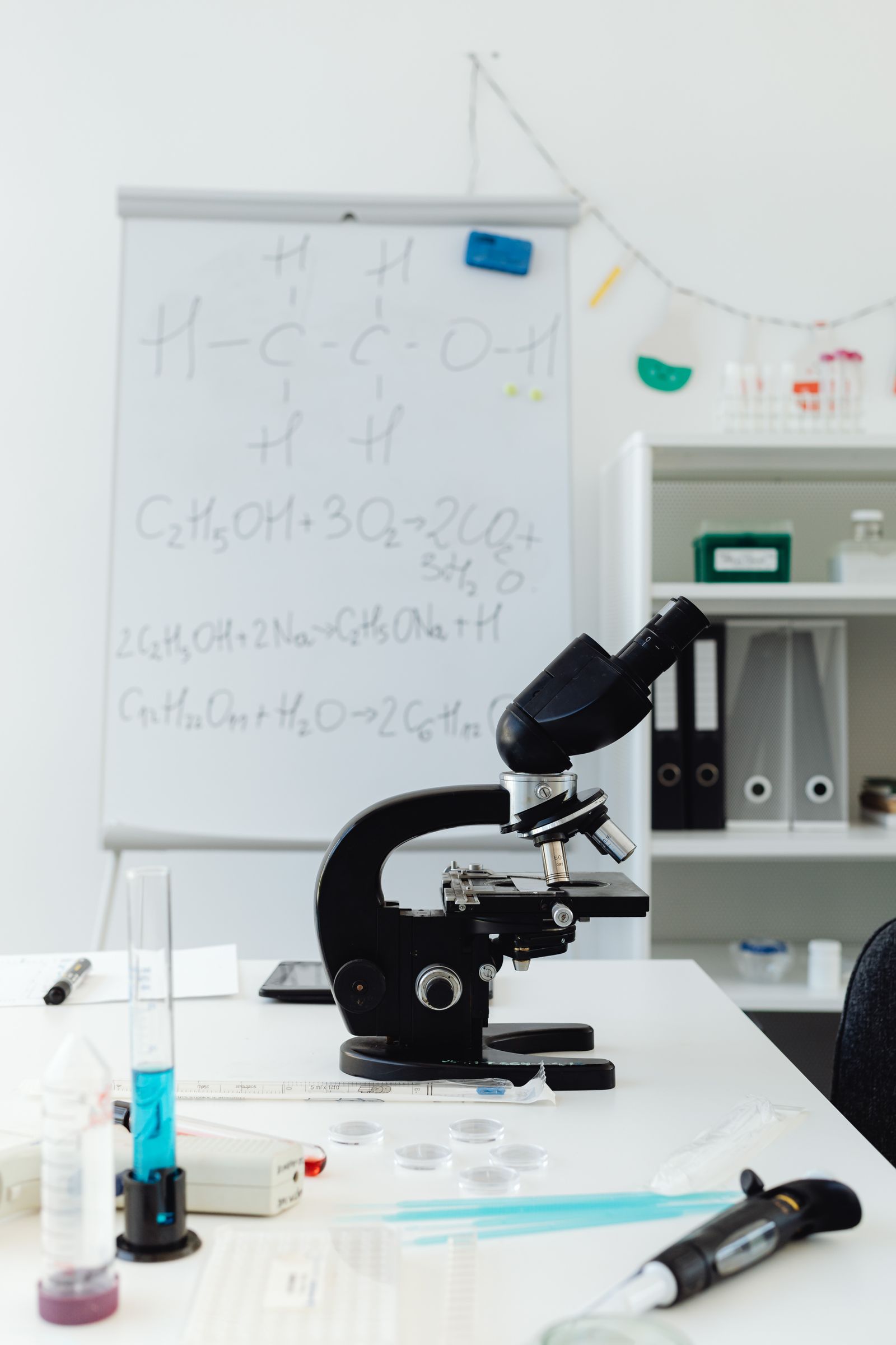 Microscope on a laboratory desk