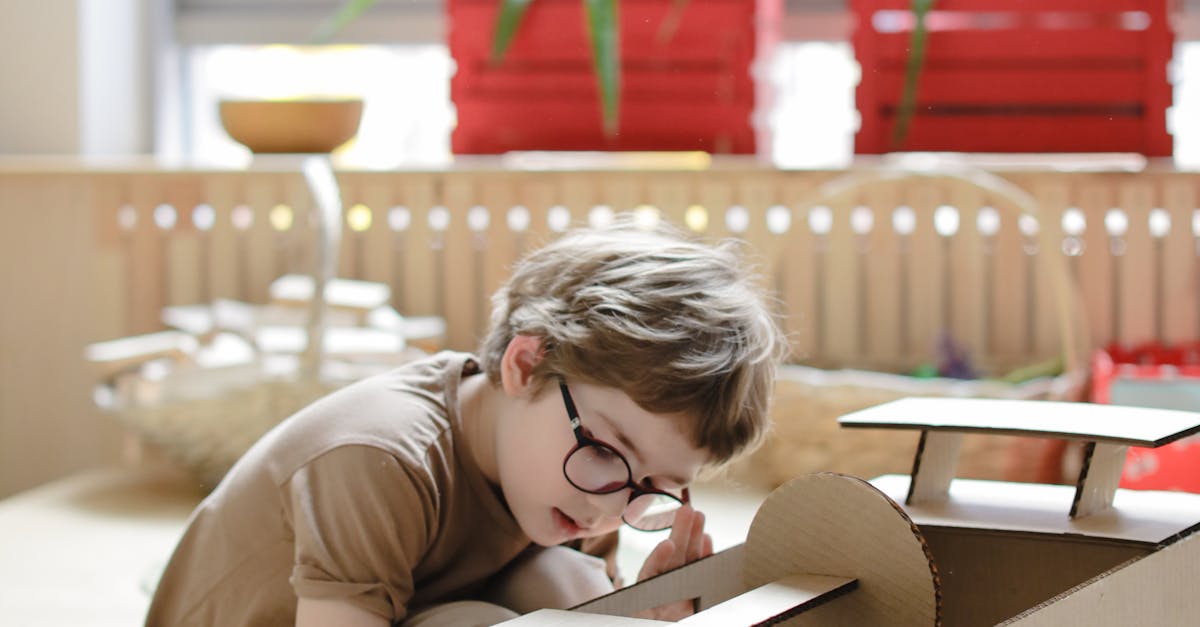 A Boy Looking at a Cardboard Car