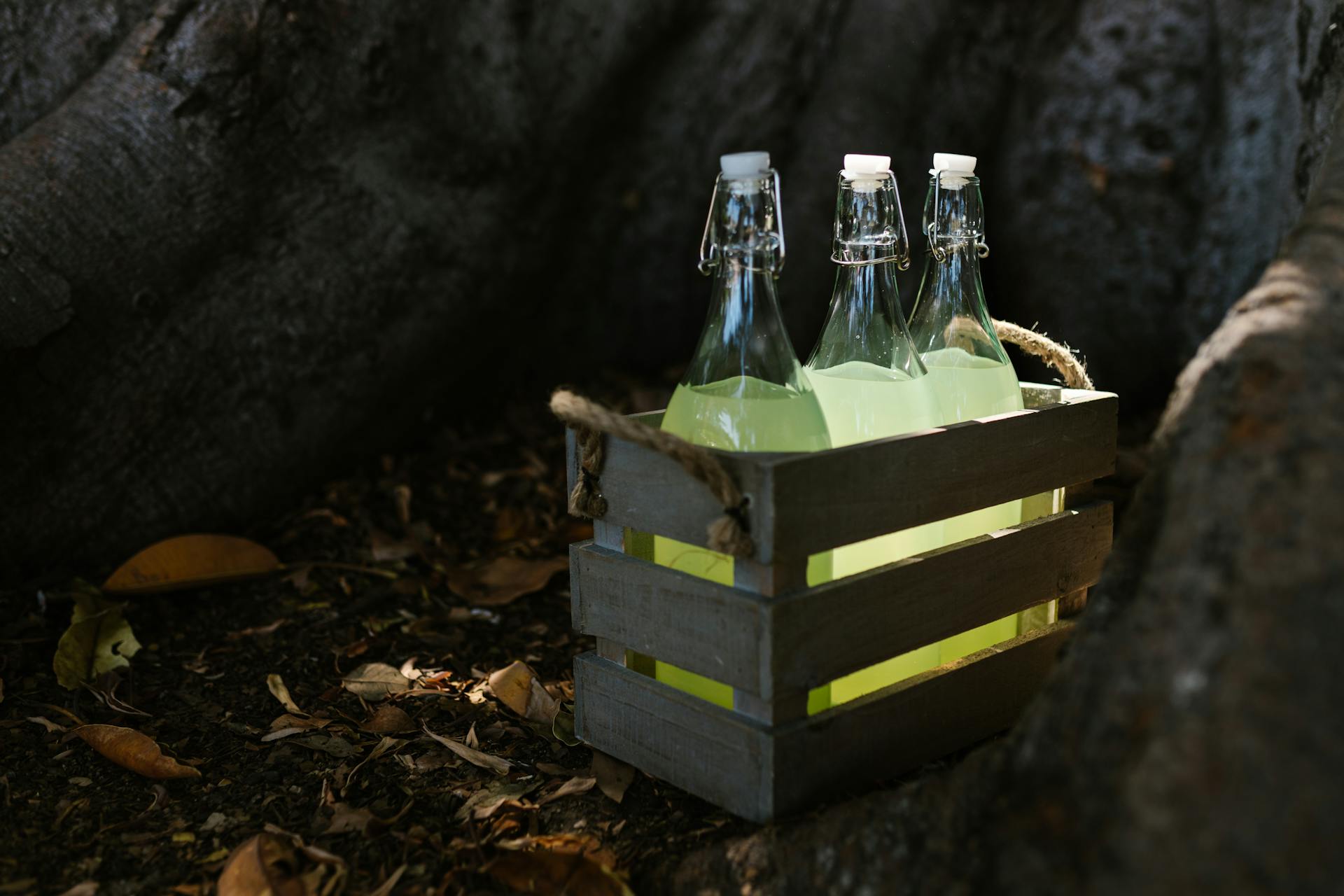 Bottles of Lemonade in a Wooden Cart