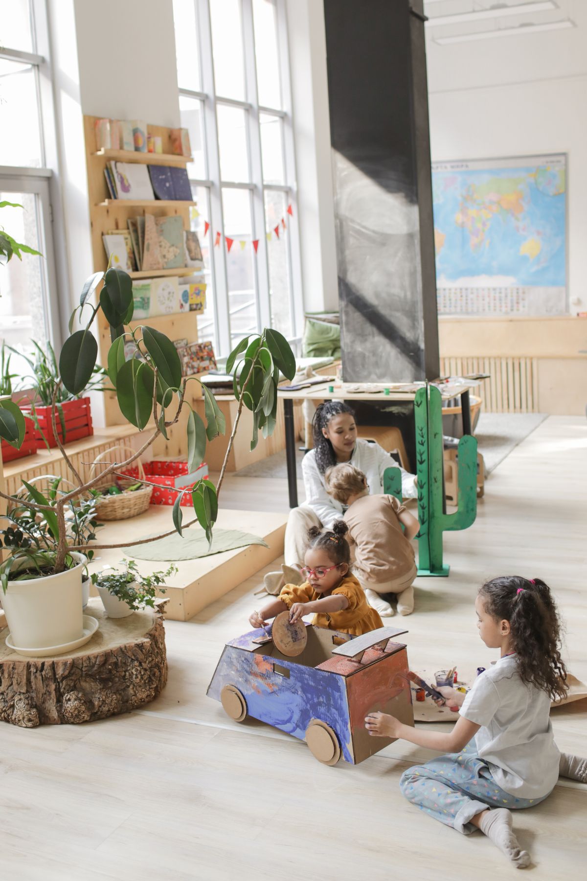 Preschool children engaged in a creative hands-on activity