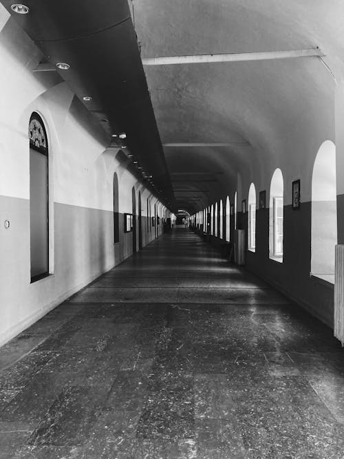 คลังภาพถ่ายฟรี ของ ดำและขาว, ทางเดินในอาคาร, ภายในอาคาร