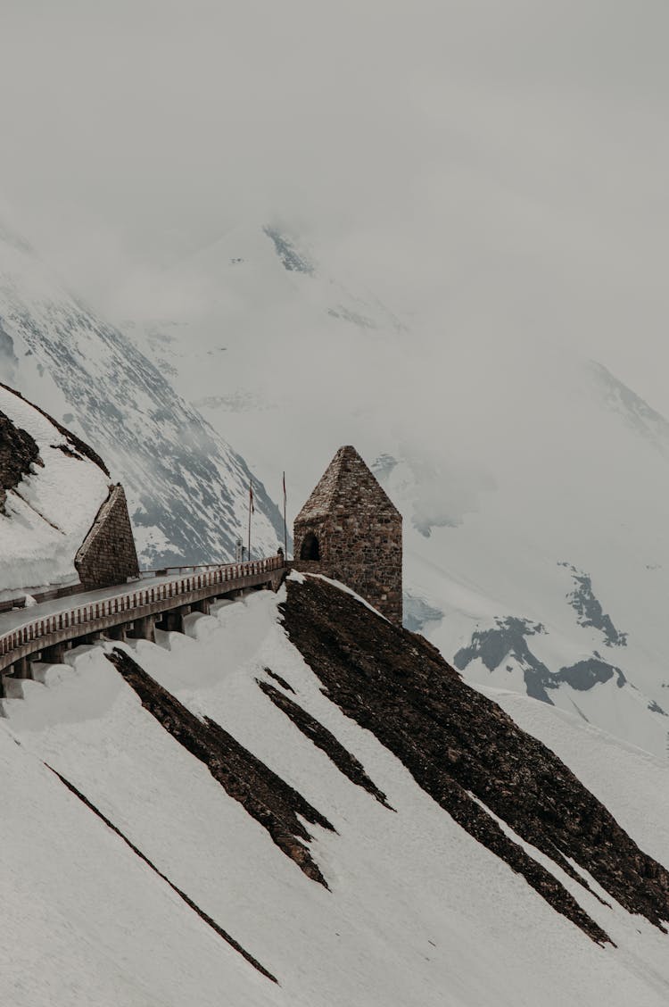 Road At The Edge Of Mountain In Snow