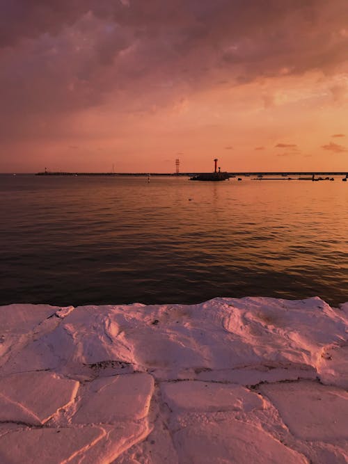 Seascape Under a Beautiful Pink Sunset Sky 