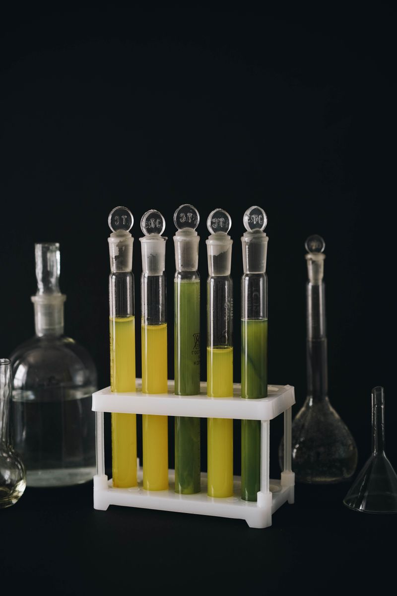 Colourful chemistry test tubes in a lab