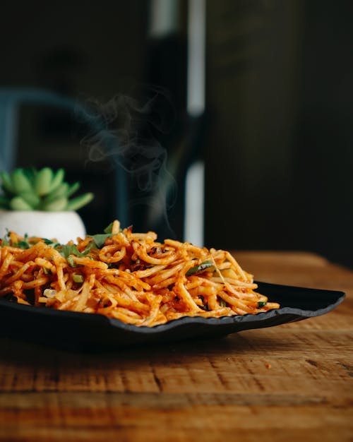 Close-Up Shot of Spaghetti on a Plate