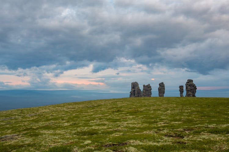 Manpupuner Rock Formations Under Cloudy Sky