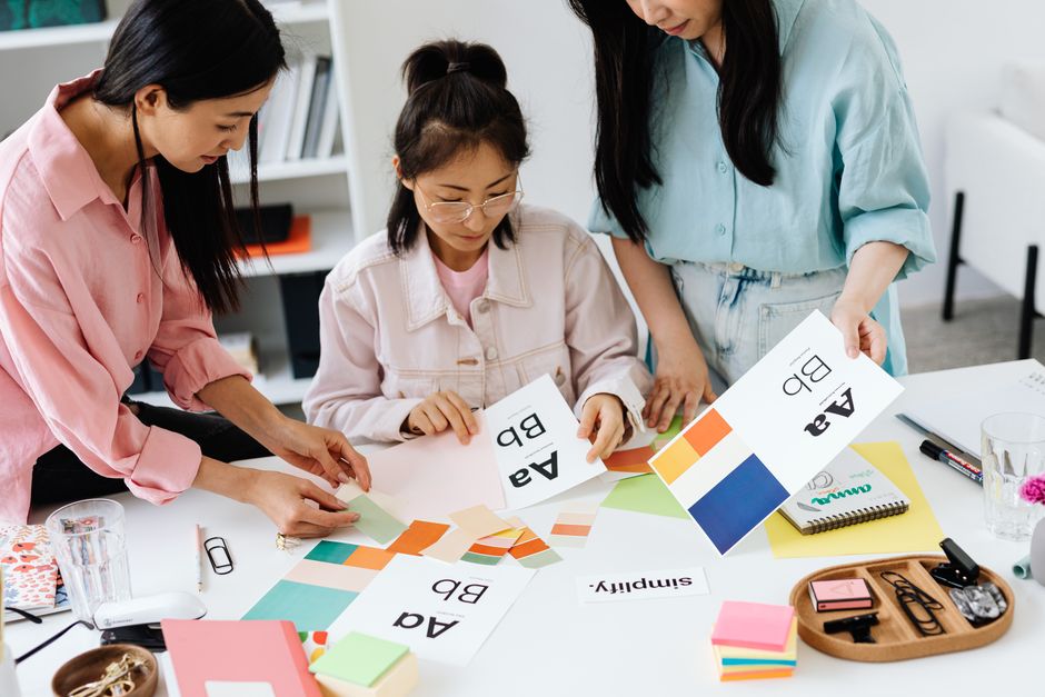 creative team designing a brand style guide