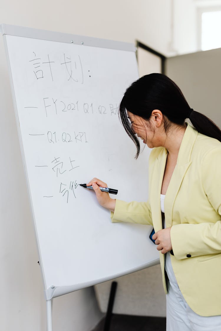 Woman Writing On A Whiteboard