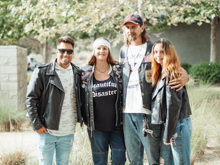 A Family Wearing Black Leather Jackets