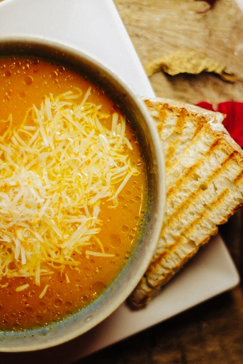 Free A Bowl of Soup and Bread Stock Photo