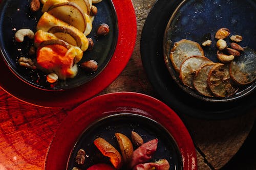 Food on Round Ceramic Plates