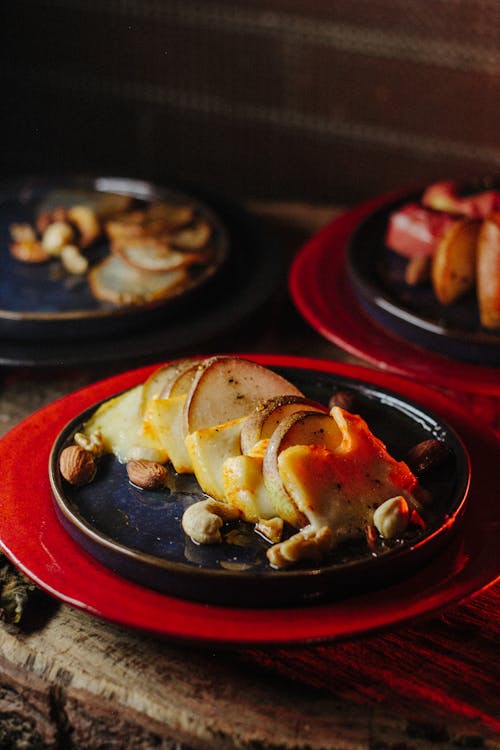 Food on Blue Ceramic Plate