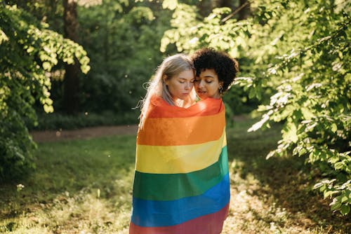 Free A Couple Wrapped with Rainbow Flag Stock Photo