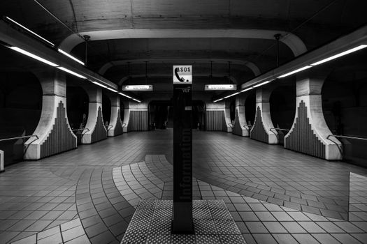 Grayscale Photo of Train Station