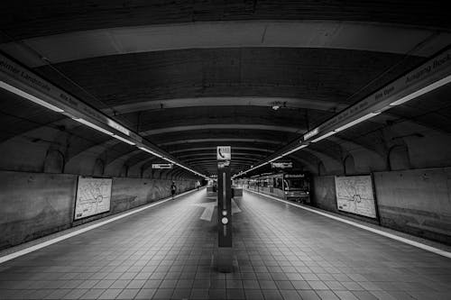 Subway Station Platform in Black and White