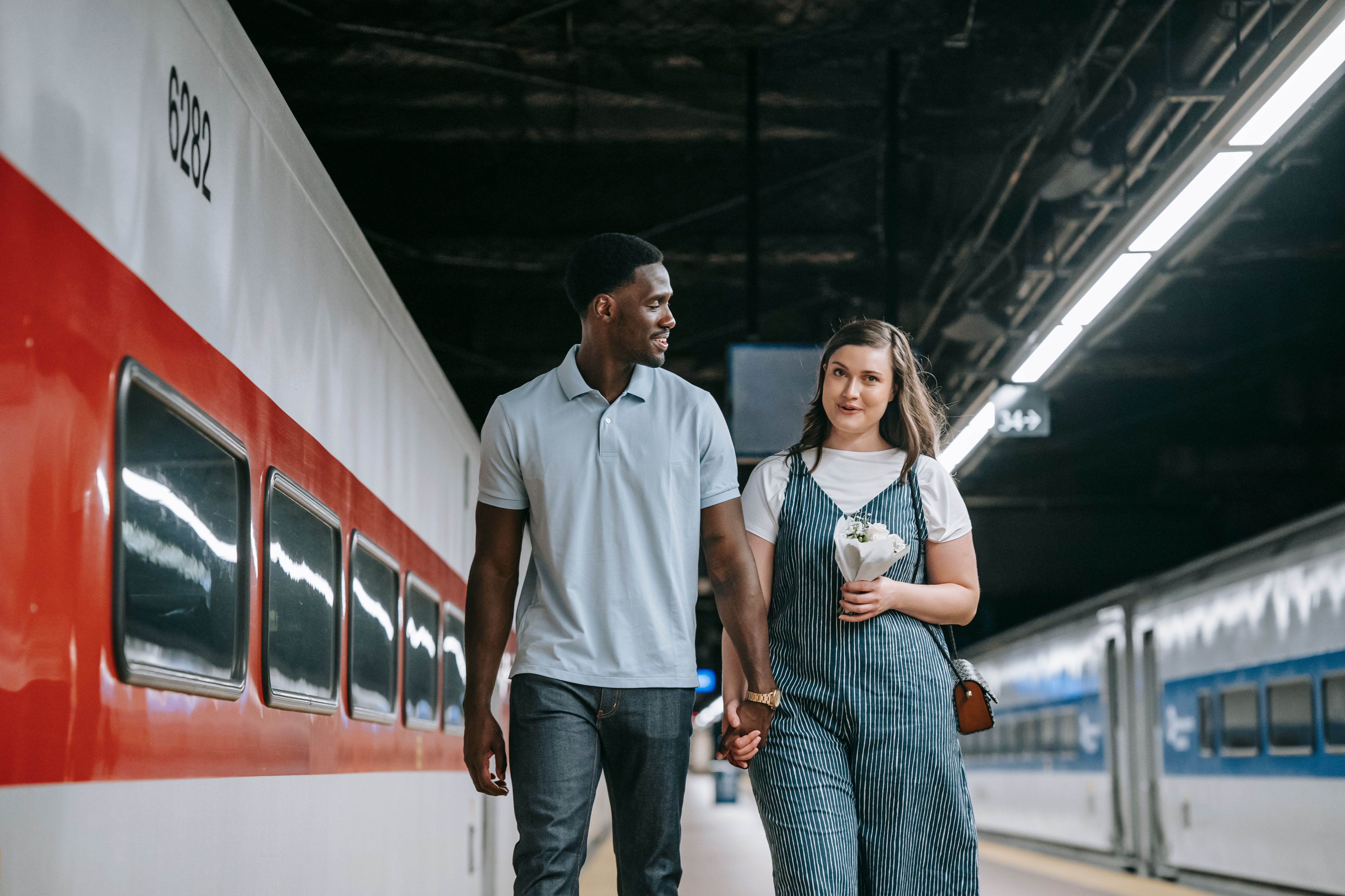 Couple enjoying a romantic train journey