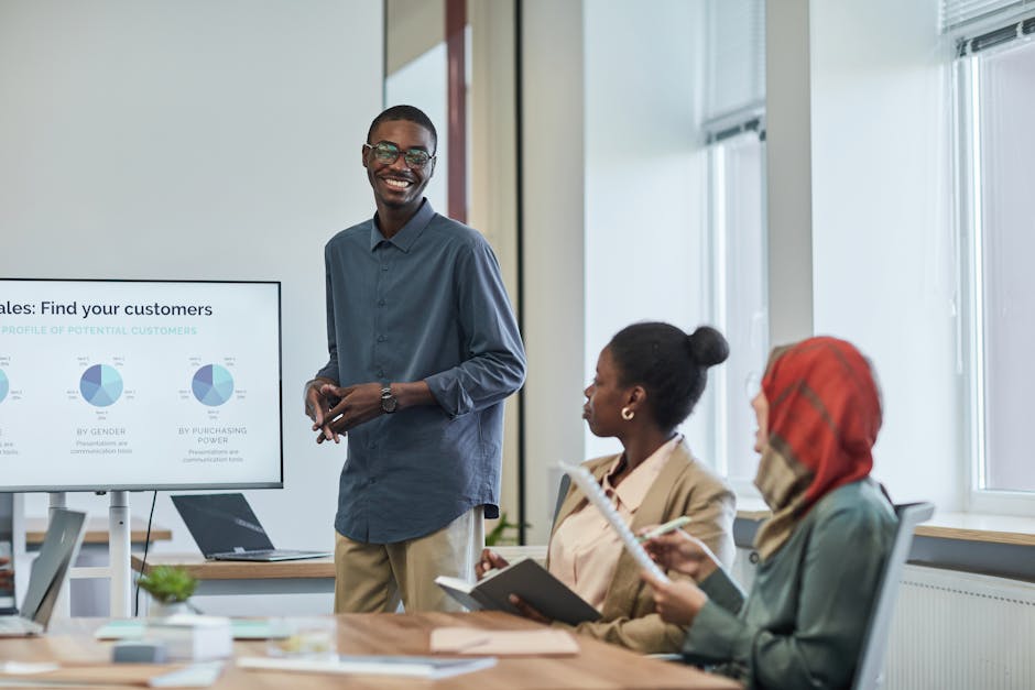 Smiling Man Doing a Presentation