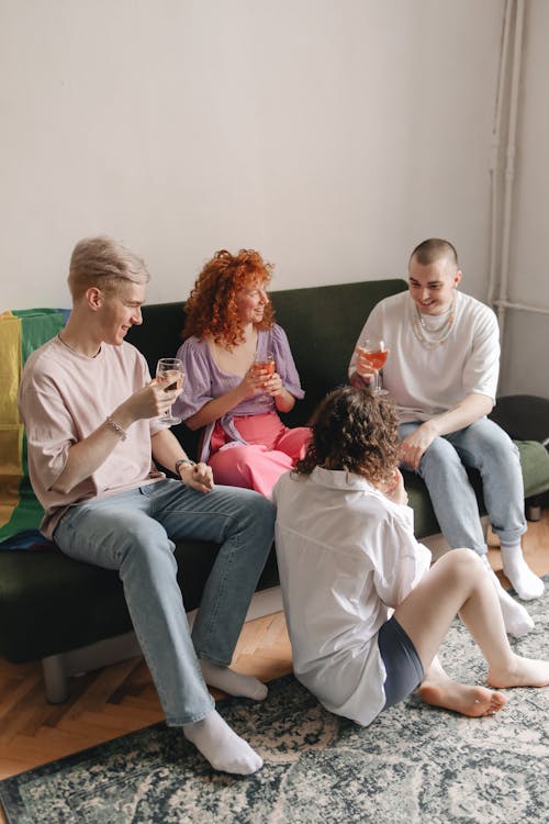 Free People Sitting on the Couch Stock Photo