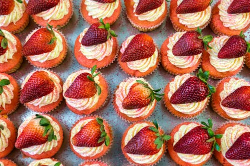 Free Strawberry Cupcakes on the Table Stock Photo